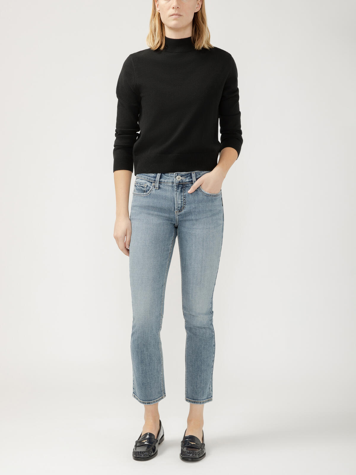Elyse Mid Rise Straight Leg Luxe Stretch Jeans image number 0