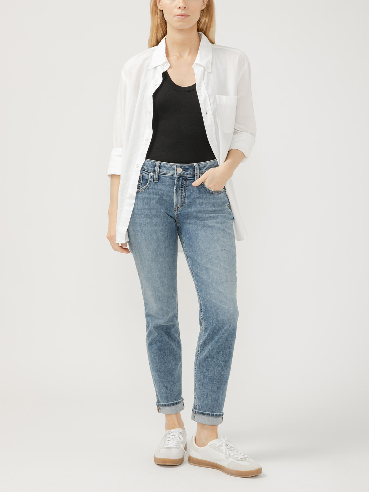 Boyfriend Mid Rise Slim Leg Jeans image number 0