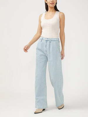 High Rise Pleated Trouser Leg Jeans