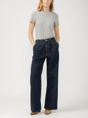 High Rise Pleated Trouser Leg Jeans