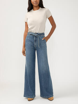 Highly Desirable High Rise Belted Ultra Wide Leg Jeans