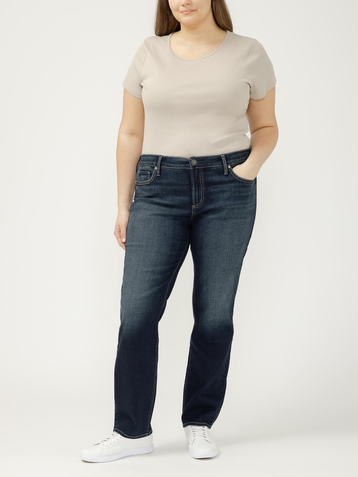 Elyse Mid Rise Straight Leg Luxe Stretch Jeans image number 0