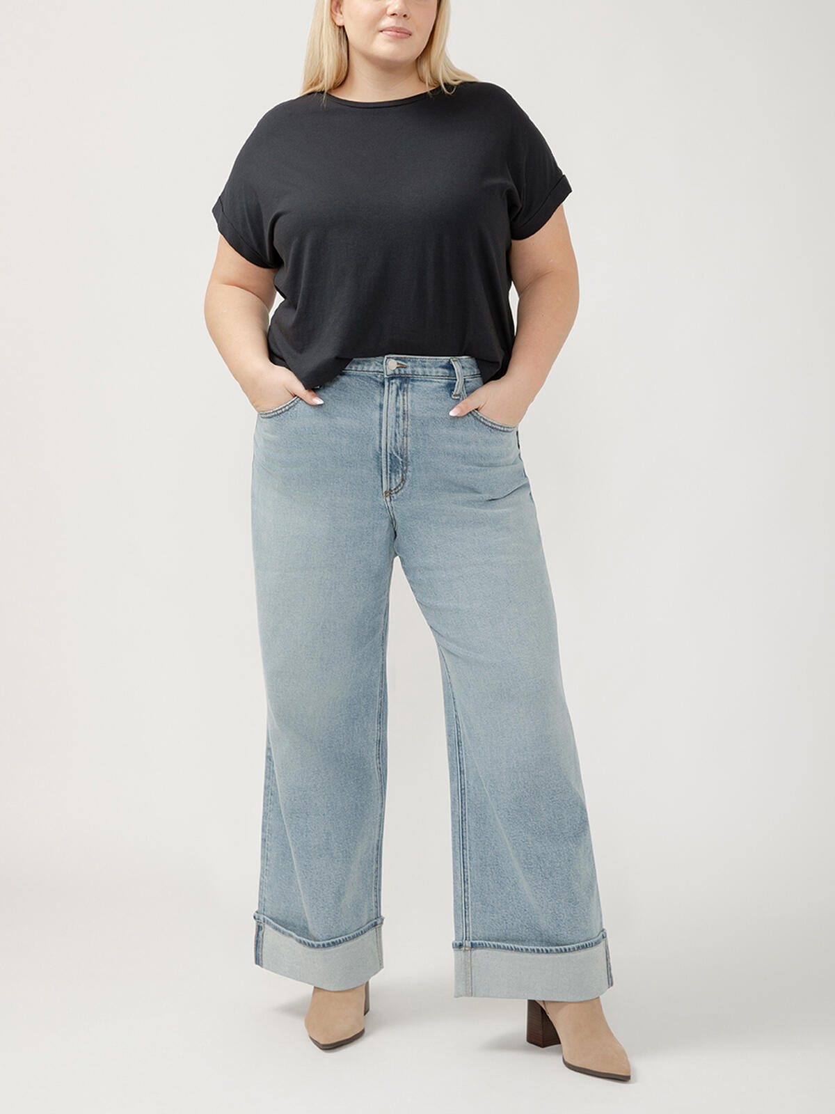 Highly Desirable High Rise Wide Leg Jeans Plus Size image number 0